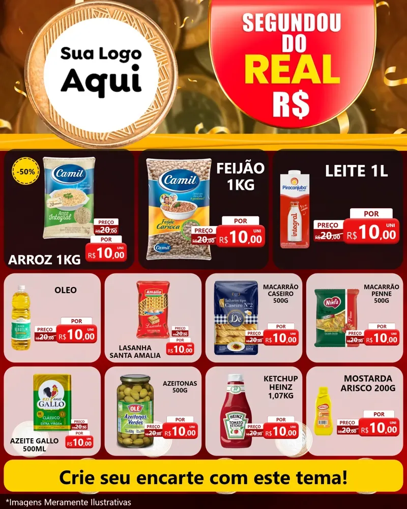 Modelo de Rede Social para Feed Instagram com o tema Segundou do Real para Supermercado