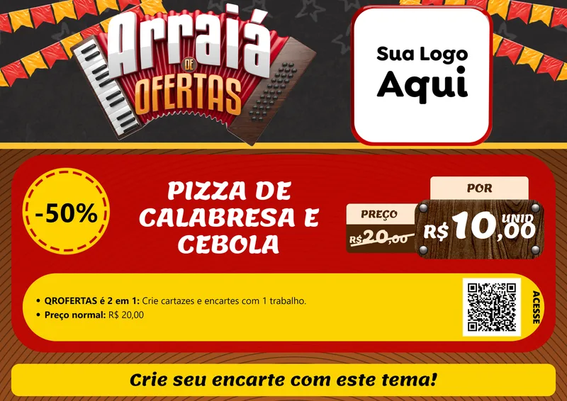 Modelo de Cartaz para Cartaz A4 Horizontal com o tema Arraiá de Ofertas - Junina para Pizzaria