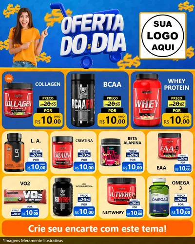 Modelo de Rede Social para Feed Instagram com o tema Oferta do Dia para Suplementos alimentares