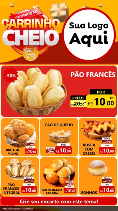 Modelo de Rede Social para Stories com o tema Promoção carrinho cheio para Padaria