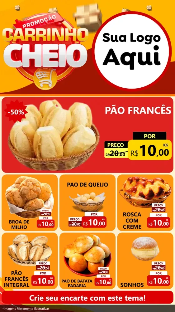 Modelo de Rede Social para Stories com o tema Promoção carrinho cheio para Padaria