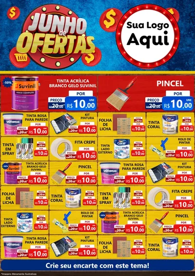 Modelo de Encarte para Encarte A4 Vertical com o tema Junho de Ofertas para Tintas e Ferramentas
