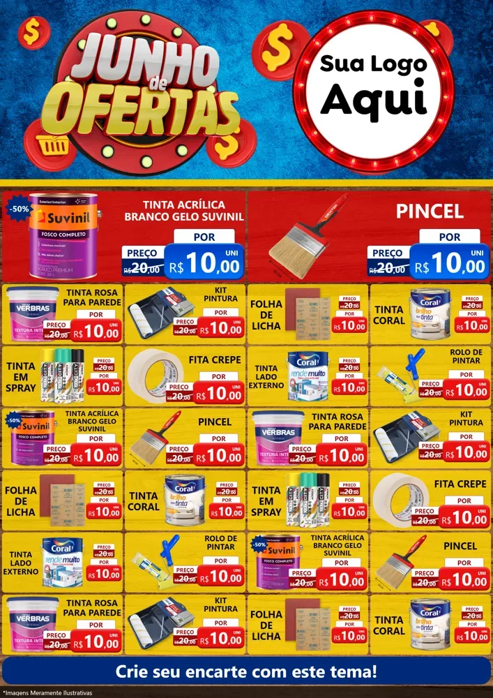 Modelo de Encarte para Encarte A4 Vertical com o tema Junho de Ofertas para Tintas e Ferramentas