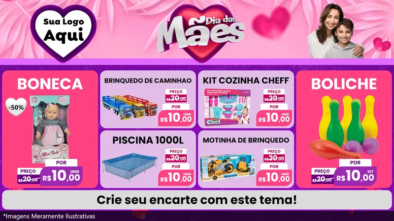Modelo de TV para TV Horizontal com o tema Dia das Mães para Brinquedos