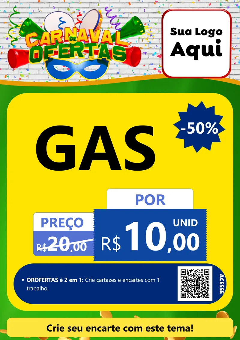 Modelo de Cartaz para Cartaz A4 Vertical com o tema Carnaval de Ofertas para Água e gás