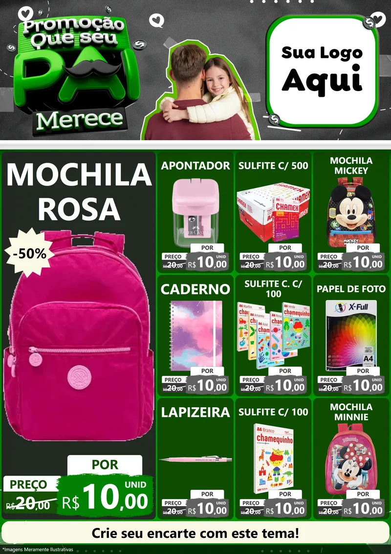Modelo de Encarte para Encarte A4 Vertical com o tema Promoção Que seu Pai Merece para Papelaria