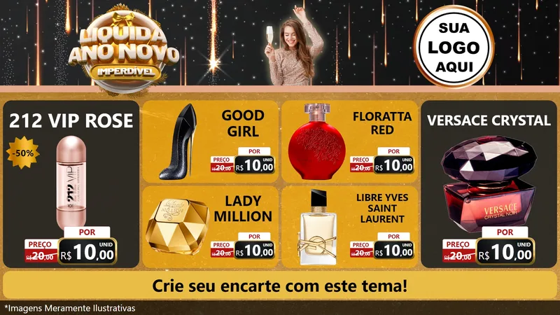 Modelo de TV para TV Horizontal com o tema Liquida Ano Novo Imperdível para Perfumes