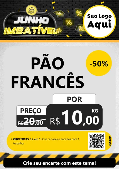 Modelo de Cartaz para Cartaz A4 Vertical com o tema Junho Imbatível para Padaria
