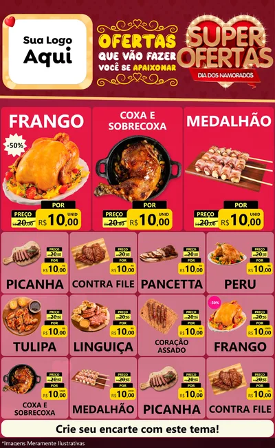 Modelo de Encarte para Encarte Grande com o tema Dia dos Namorados para Assados