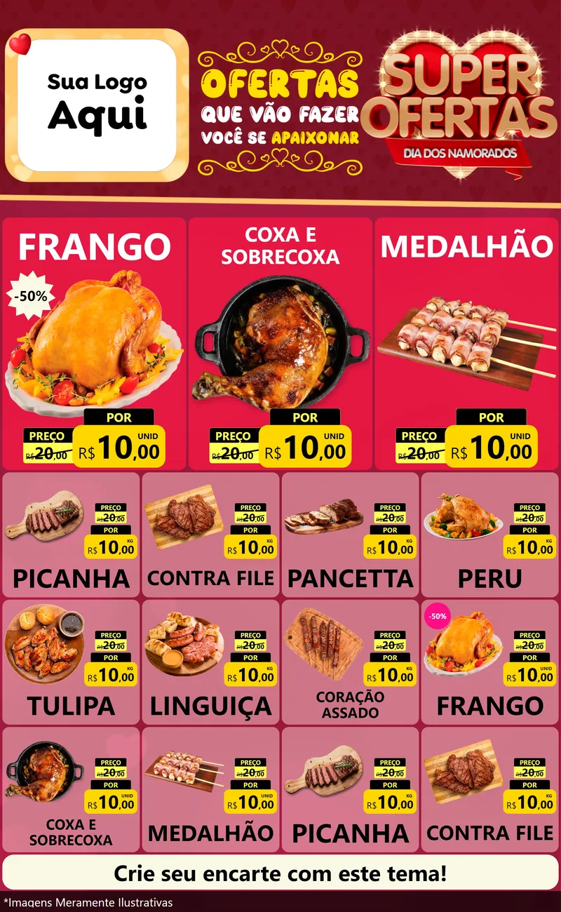 Modelo de Encarte para Encarte Grande com o tema Dia dos Namorados para Assados