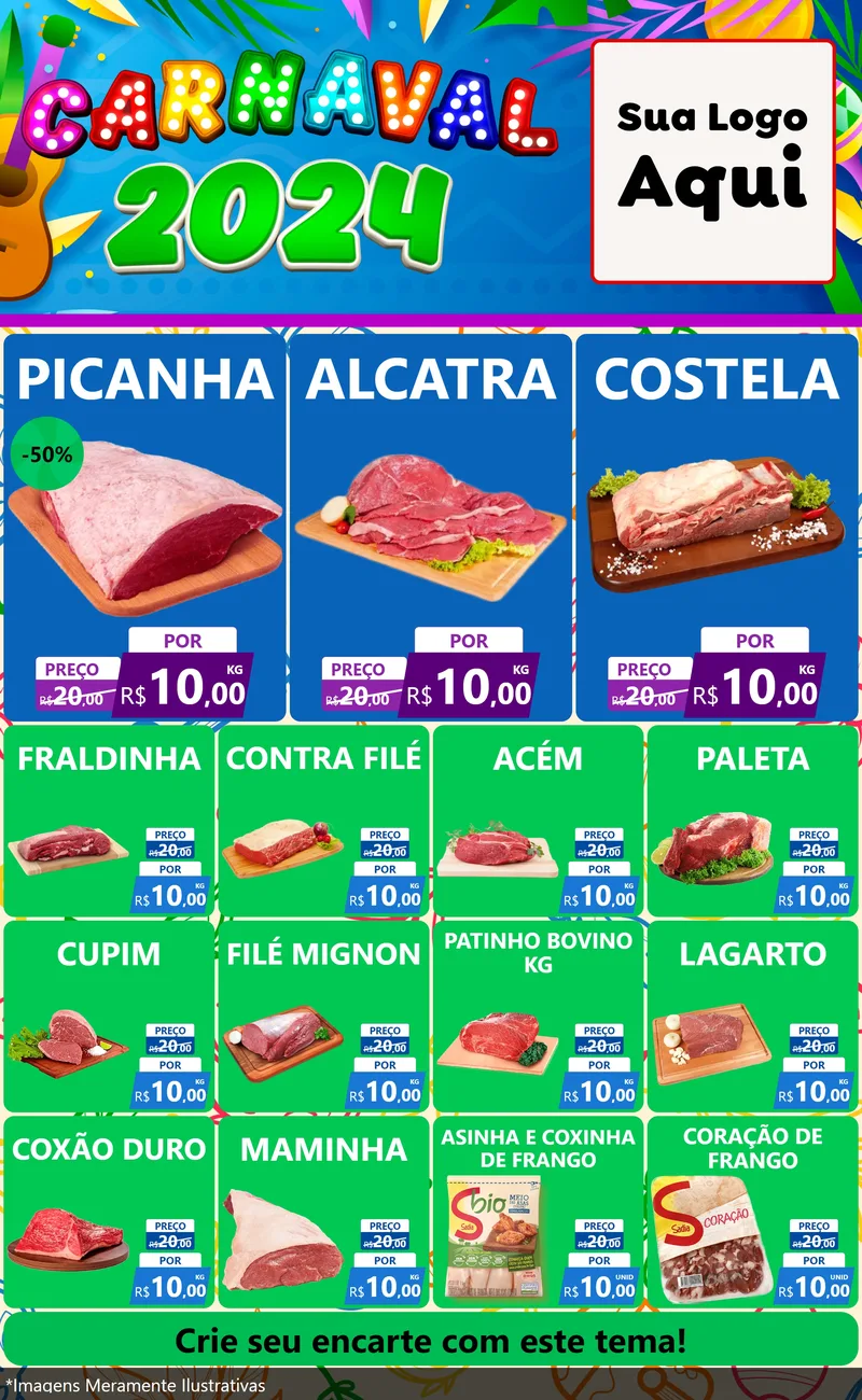 Modelo de Encarte para Encarte Grande com o tema Carnaval 2027 para Açougue