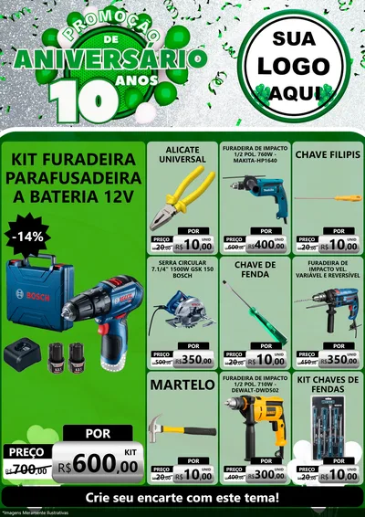 Modelo de Encarte para Encarte A4 Vertical com o tema Promoção de Aniversário - 10 Anos para Maquinas e Ferramentas
