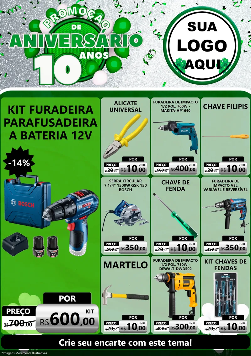 Modelo de Encarte para Encarte A4 Vertical com o tema Promoção de Aniversário - 10 Anos para Maquinas e Ferramentas