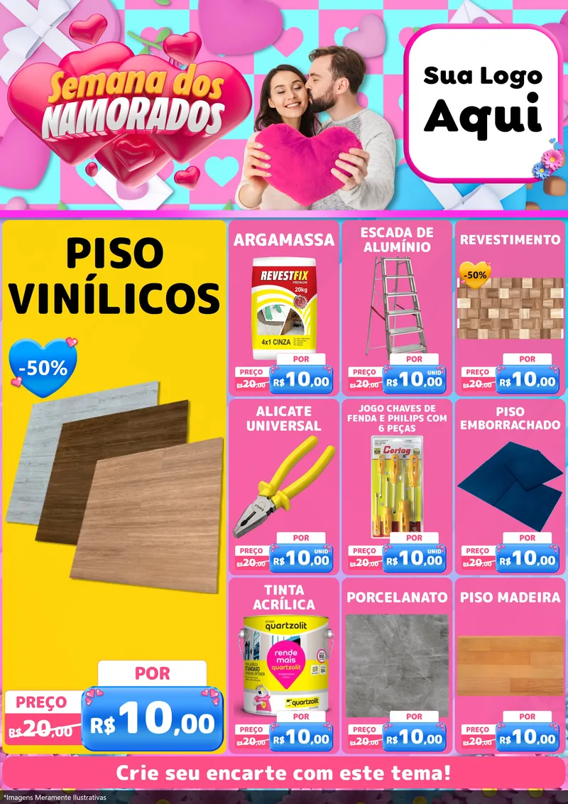 Modelo de Encarte para Encarte A4 Vertical com o tema Semana dos Namorados para Material para Construção