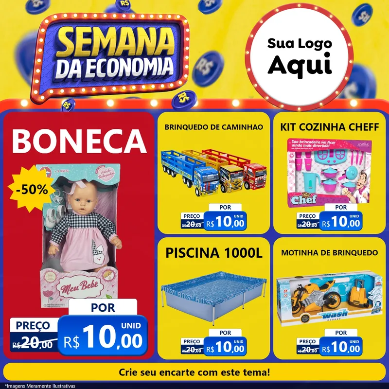 Modelo de Rede Social para Feed Facebook com o tema Semana da Economia para Brinquedos