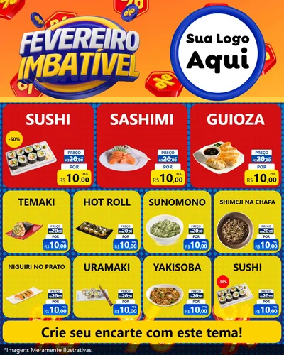 Modelo de Rede Social para Feed Instagram com o tema Fevereiro Imbatível para Comida japonesa