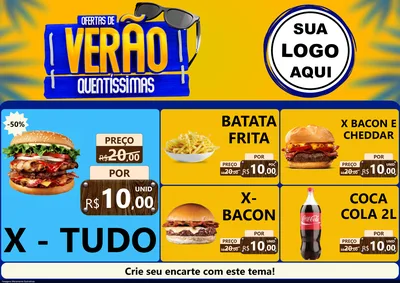 Modelo de Encarte para Encarte A4 Horizontal com o tema Ofertas de Verão Quentíssimas para Hamburgueria