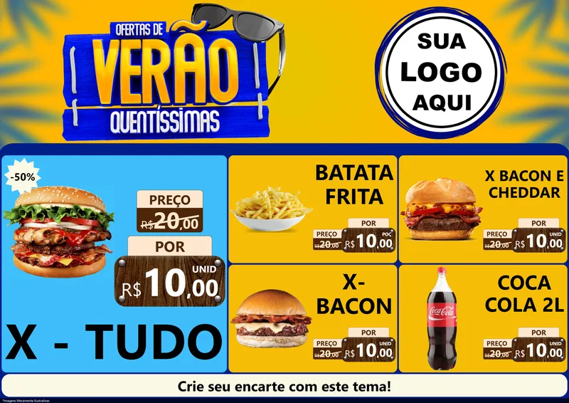 Modelo de Encarte para Encarte A4 Horizontal com o tema Ofertas de Verão Quentíssimas para Hamburgueria