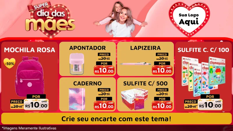 Modelo de TV para TV Horizontal com o tema Super Dia Das Mães para Papelaria