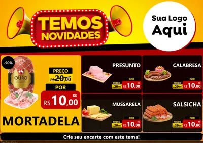 Modelo de Encarte para Encarte A4 Horizontal com o tema Temos Novidades para Frios e Laticínios
