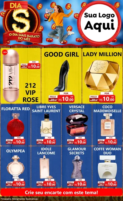 Modelo de Encarte para Encarte Grande com o tema Dia S - O Dia Mais Barato Do Mês para Perfumes