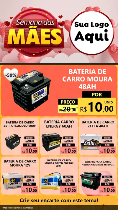 Modelo de Rede Social para Stories com o tema Semana das Mães para Baterias Elétricas