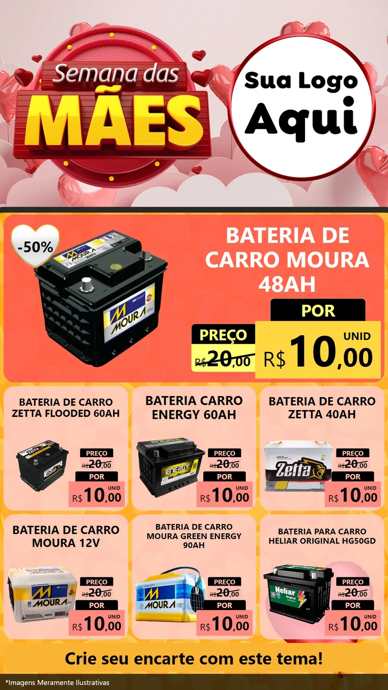 Modelo de Rede Social para Stories com o tema Semana das Mães para Baterias Elétricas