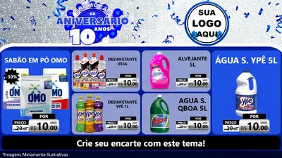 Modelo de TV para TV Horizontal com o tema Promoção de Aniversário - 10 Anos para Produtos de Limpeza