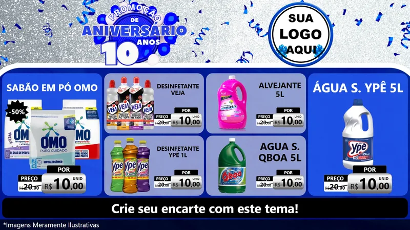 Modelo de TV para TV Horizontal com o tema Promoção de Aniversário - 10 Anos para Produtos de Limpeza