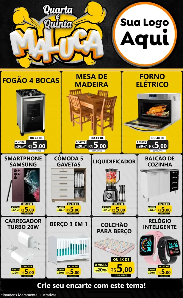 Modelo de Encarte para Encarte Grande com o tema Quarta e Quinta Maluca para Móveis e Eletro