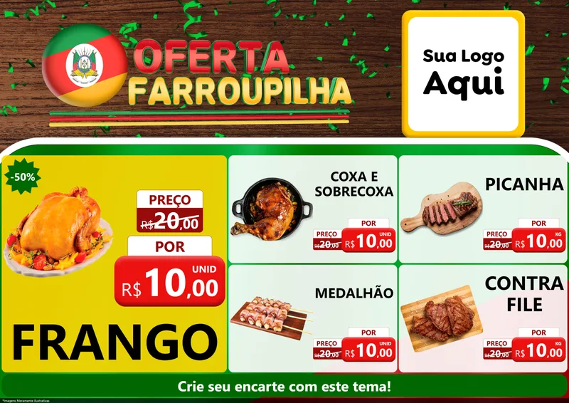 Modelo de Encarte para Encarte A4 Horizontal com o tema Oferta Farroupilha para Assados
