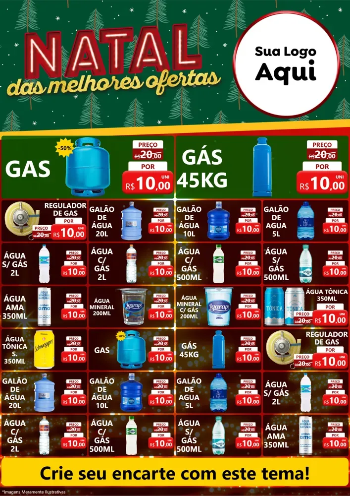 Modelo de Encarte para Encarte A4 Vertical com o tema Natal das Melhores Ofertas para Água e gás