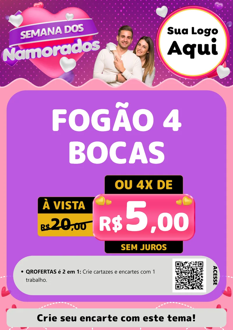 Modelo de Cartaz para Cartaz A4 Vertical com o tema Semana dos Namorados para Móveis e Eletro