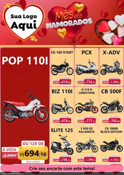 Modelo de Encarte para Encarte A4 Vertical com o tema Mês dos Namorados para Concessionaria de Motos
