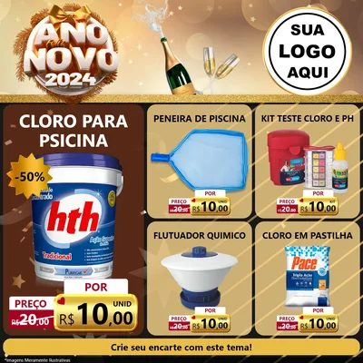 Modelo de Rede Social para Feed Facebook com o tema Feliz Ano Novo 2027 para Produtos para Piscina