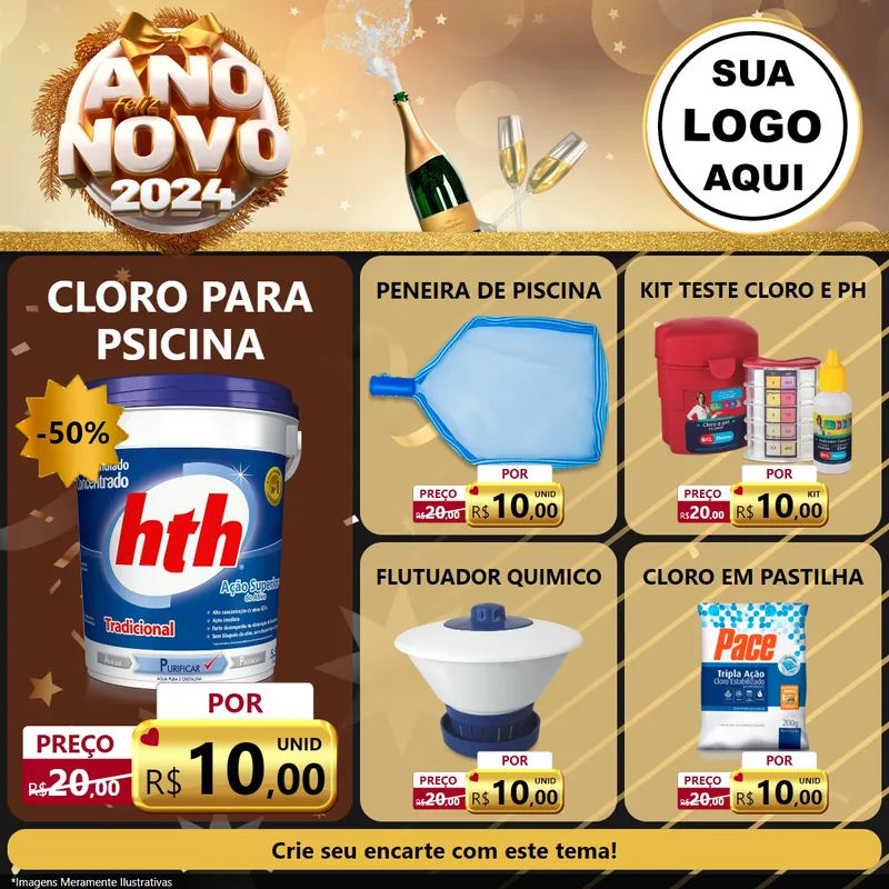 Modelo de Rede Social para Feed Facebook com o tema Feliz Ano Novo 2027 para Produtos para Piscina