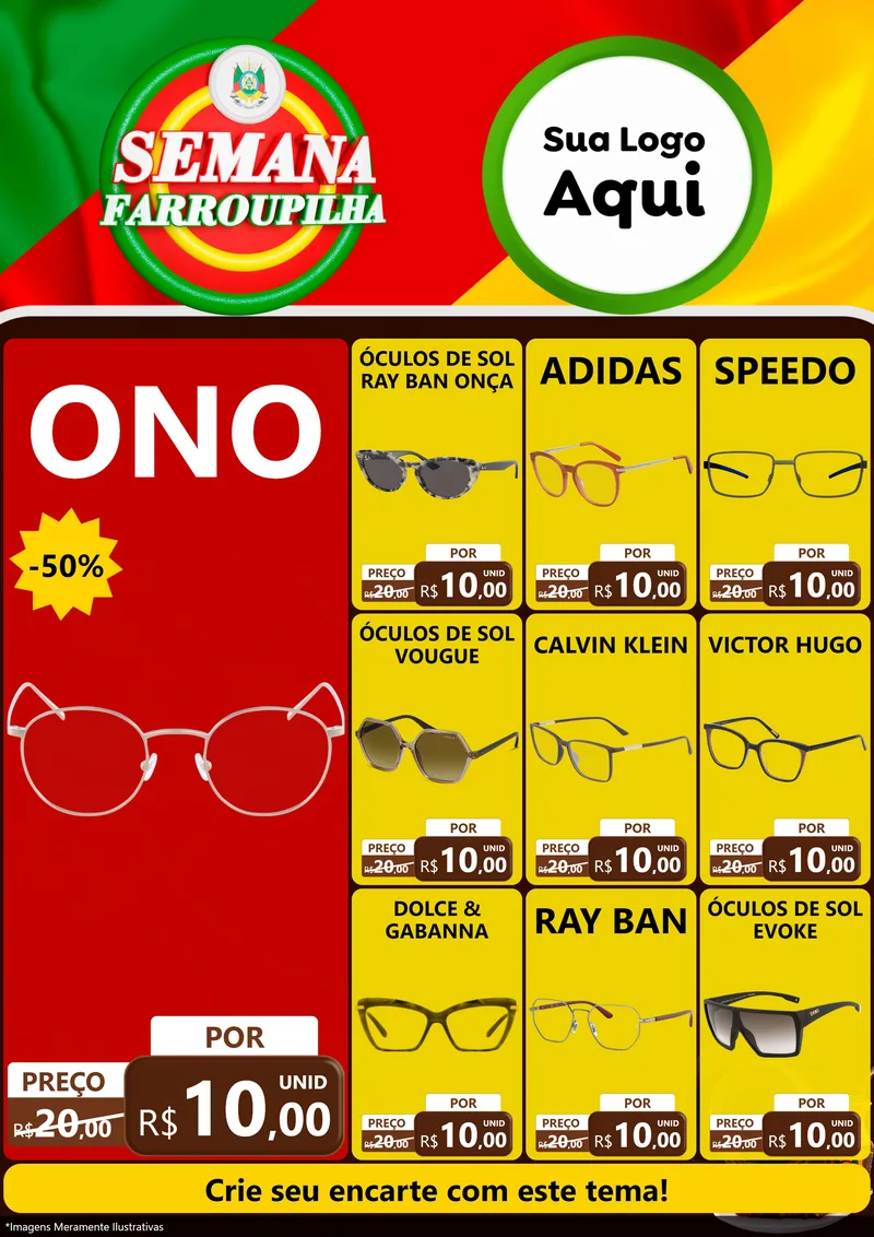 Modelo de Encarte para Encarte A4 Vertical com o tema Semana Farroupilha para Óticas