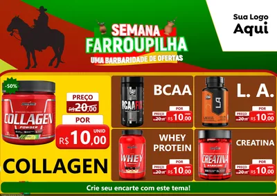 Modelo de Encarte para Encarte A4 Horizontal com o tema Semana Farroupilha - Uma Barbaridade de Ofertas para Suplementos alimentares