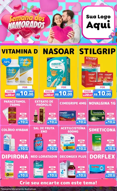 Modelo de Encarte para Encarte Grande com o tema Semana dos Namorados para Farmácia