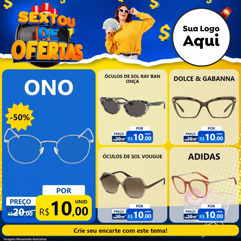 Modelo de Rede Social para Feed Facebook com o tema Sextou de Ofertas para Óticas