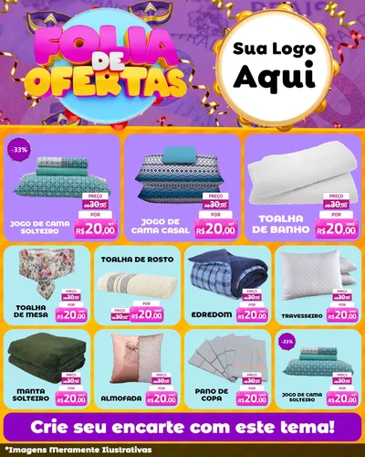Modelo de Rede Social para Feed Instagram com o tema Folia de Ofertas para Cama, Mesa e Banho