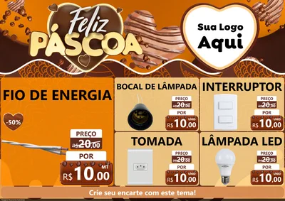 Modelo de Encarte para Encarte A4 Horizontal com o tema Feliz Páscoa para Materiais Elétricos