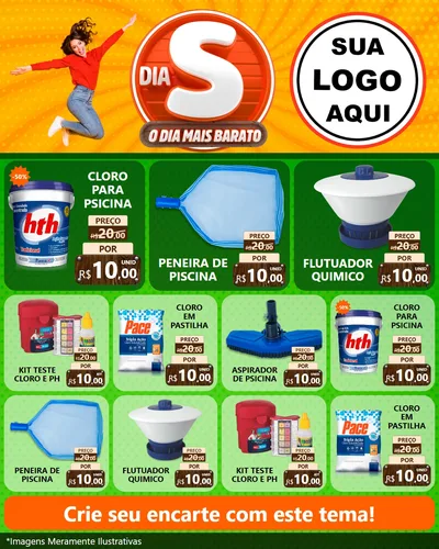 Modelo de Rede Social para Feed Instagram com o tema Dia S - O Dia Mais Barato para Produtos para Piscina