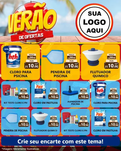 Modelo de Rede Social para Feed Instagram com o tema Verão de Ofertas para Produtos para Piscina