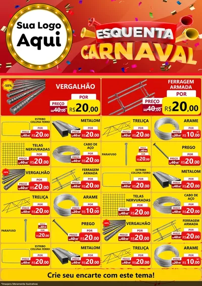Modelo de Encarte para Encarte A4 Vertical com o tema Esquenta Carnaval para Ferragens