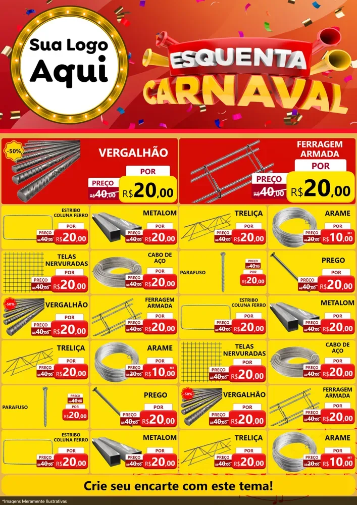 Modelo de Encarte para Encarte A4 Vertical com o tema Esquenta Carnaval para Ferragens