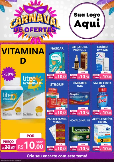 Modelo de Encarte para Encarte A4 Vertical com o tema Carnaval de Ofertas para Farmácia