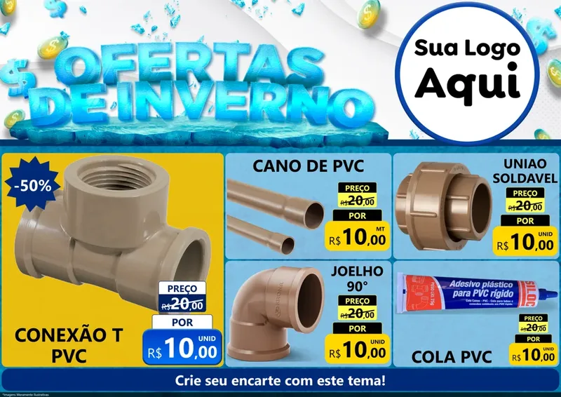 Modelo de Encarte para Encarte A4 Horizontal com o tema Ofertas de Inverno para Tubos e conexões