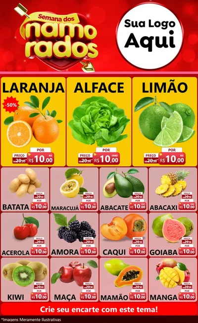 Modelo de Encarte para Encarte Grande com o tema Semana dos namorados para Hortifrúti