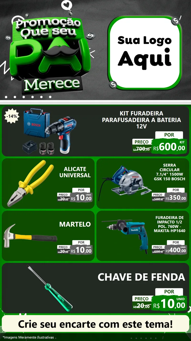 Modelo de TV para TV Vertical com o tema Promoção Que seu Pai Merece para Maquinas e Ferramentas